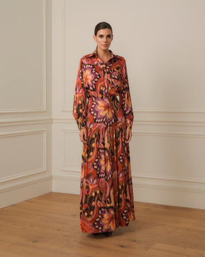 CAMISA MANGA ABULLONADA CON ESTAMPADO IKAT