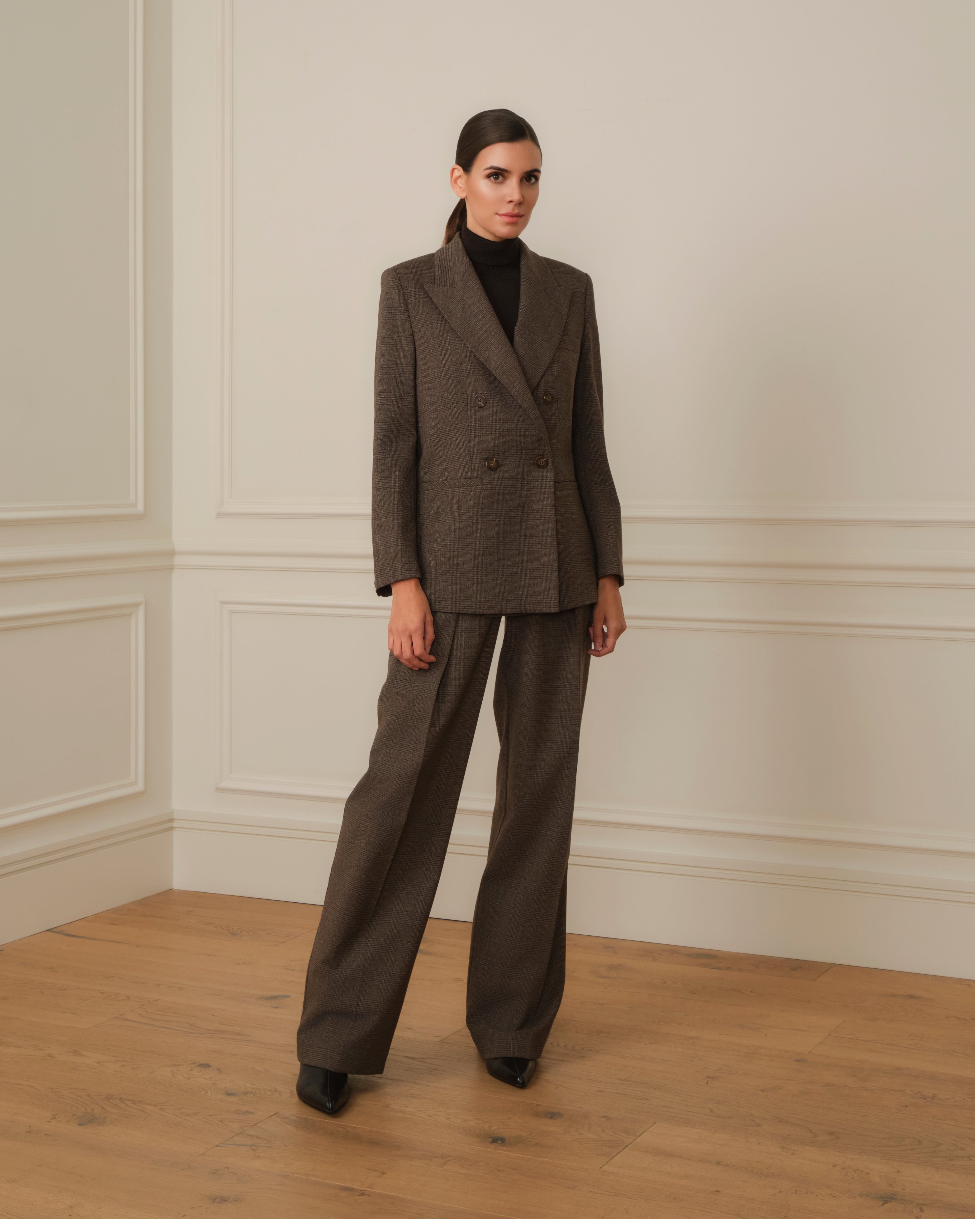 BLAZER CRUZADA DE CUADROS MARRÓN