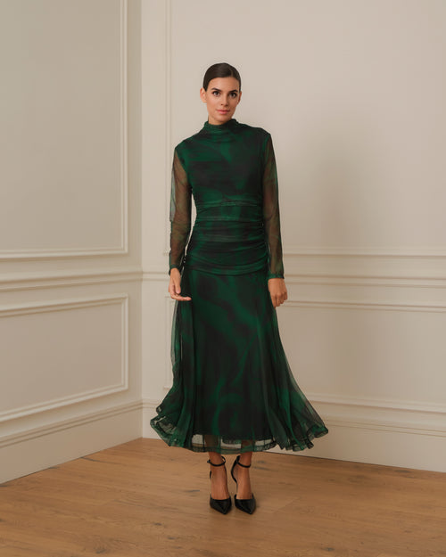 VESTIDO MANGA LARGA DRAPEADO VERDE