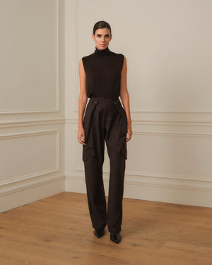 PANTALÓN DE LANA CARGO MARRÓN CHOCOLATE