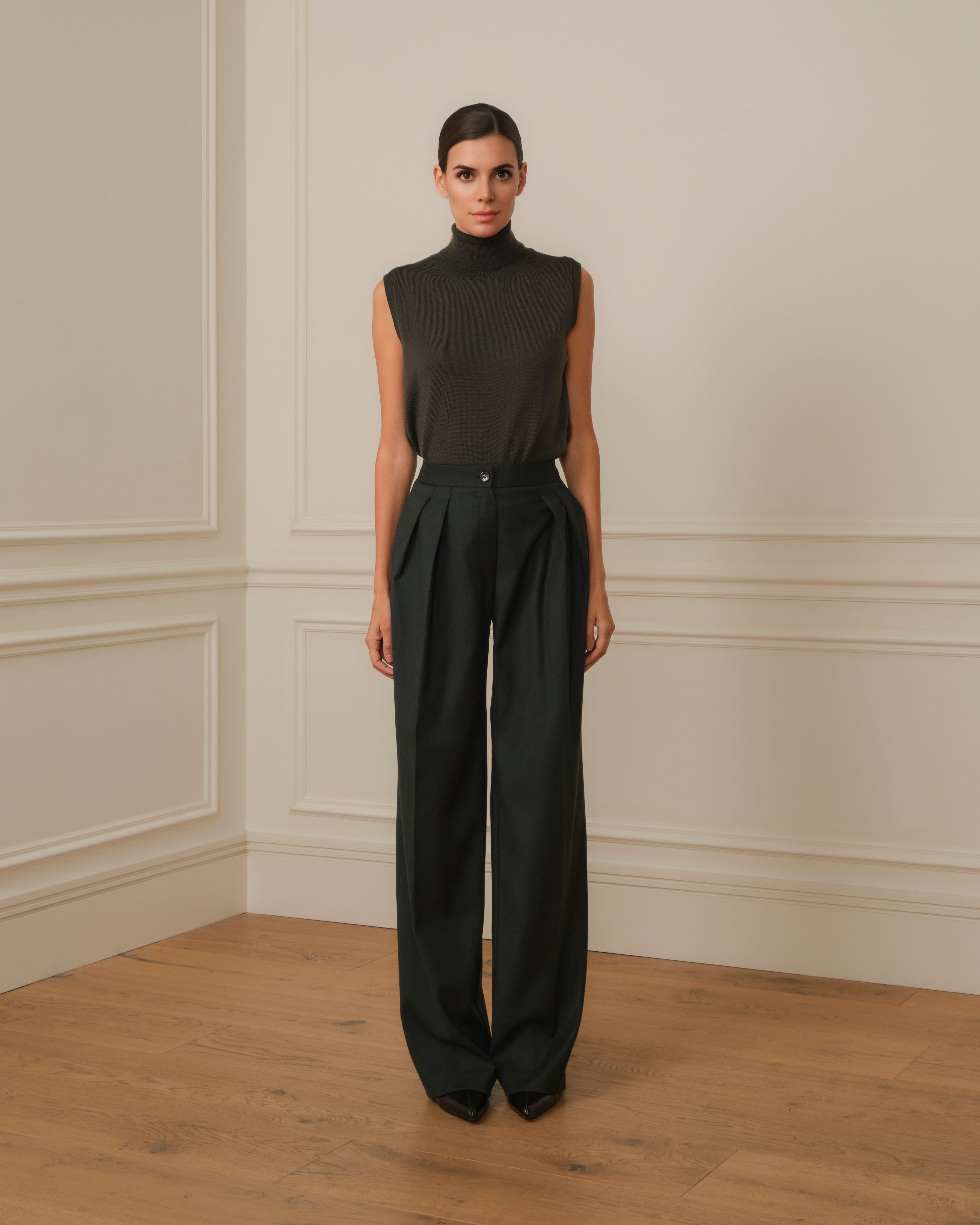 PANTALÓN PALAZZO CON DOBLE PINZA VERDE