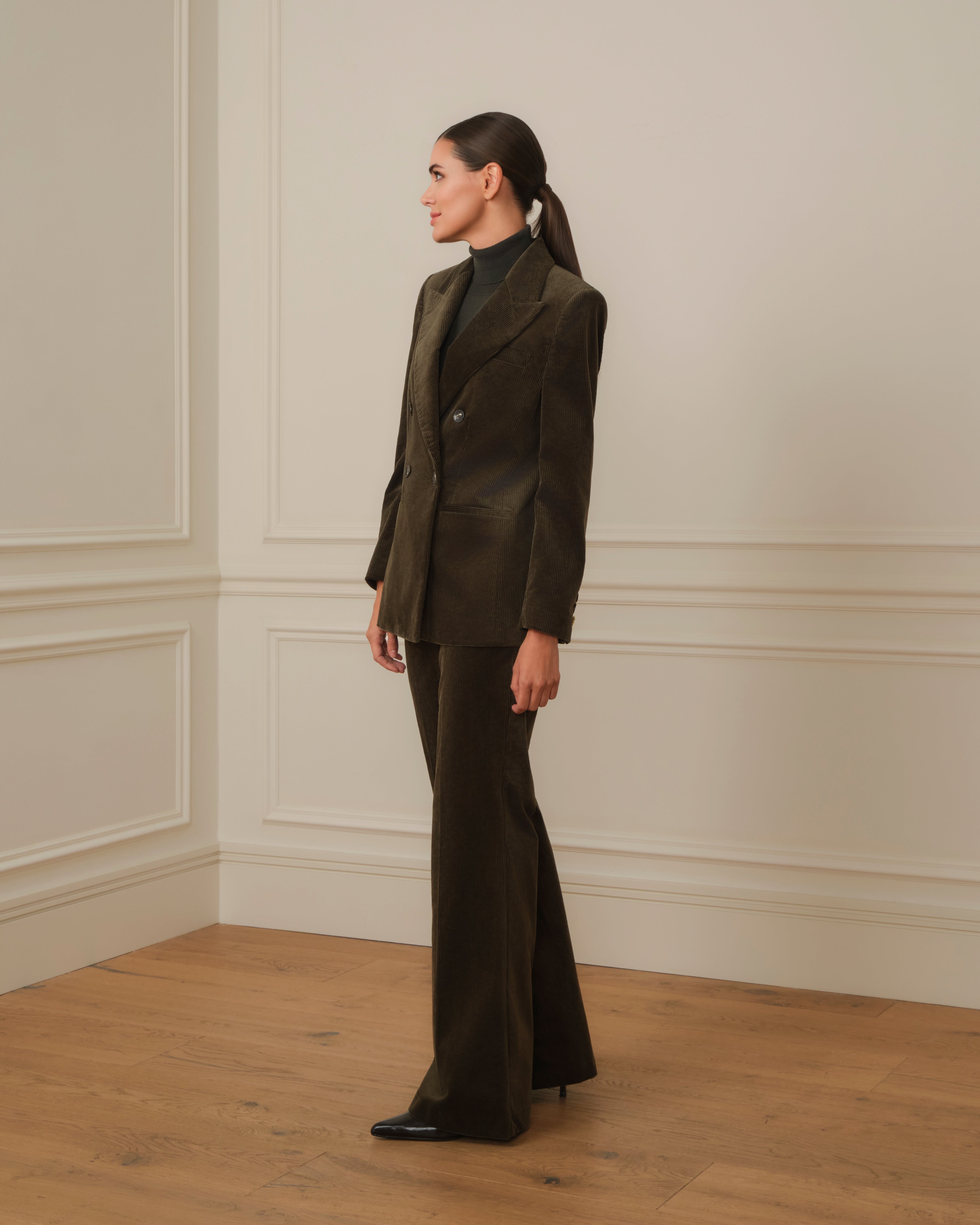 PANTALÓN WIDE LEG DE PANA VERDE