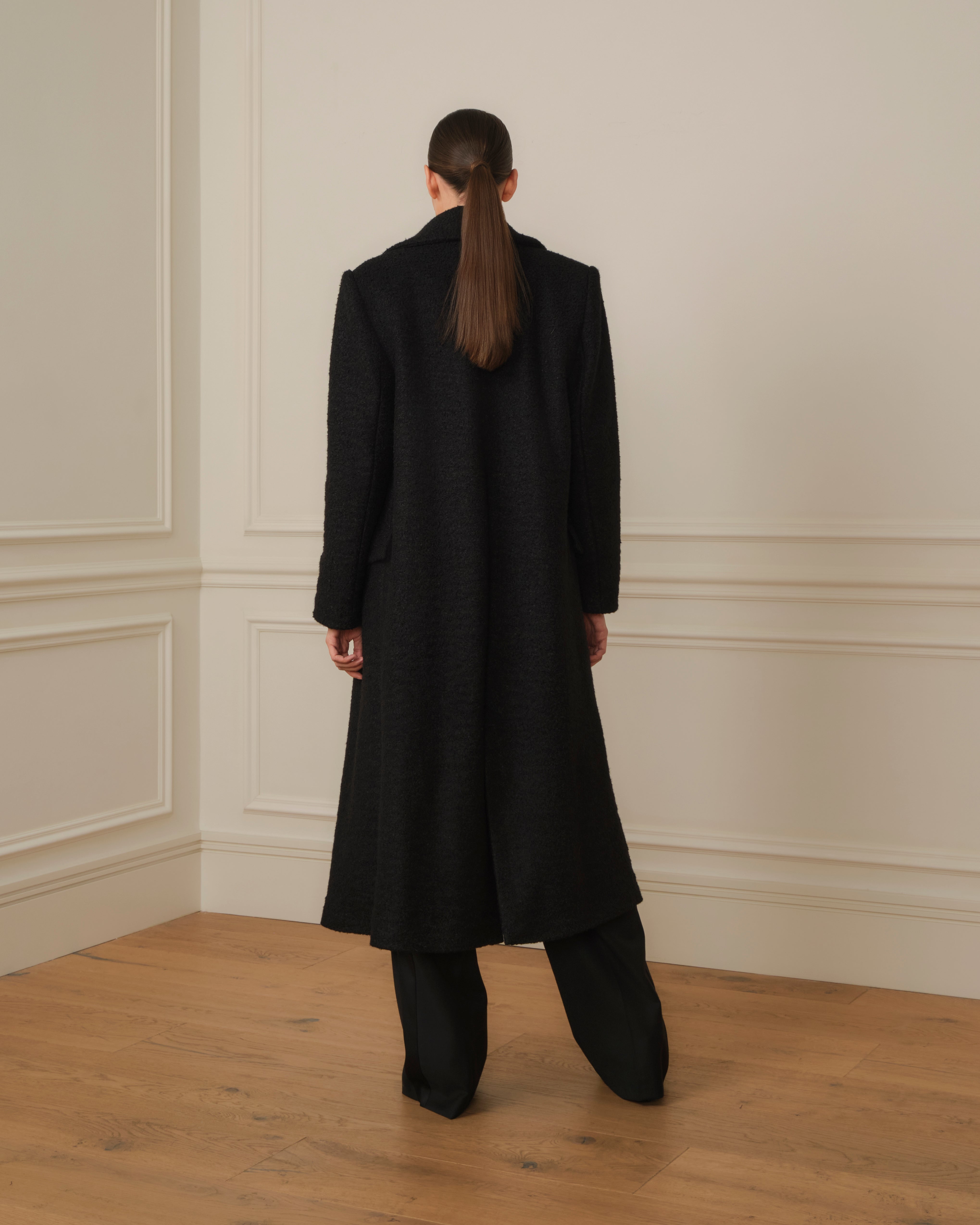 ABRIGO LARGO CRUZADO NEGRO