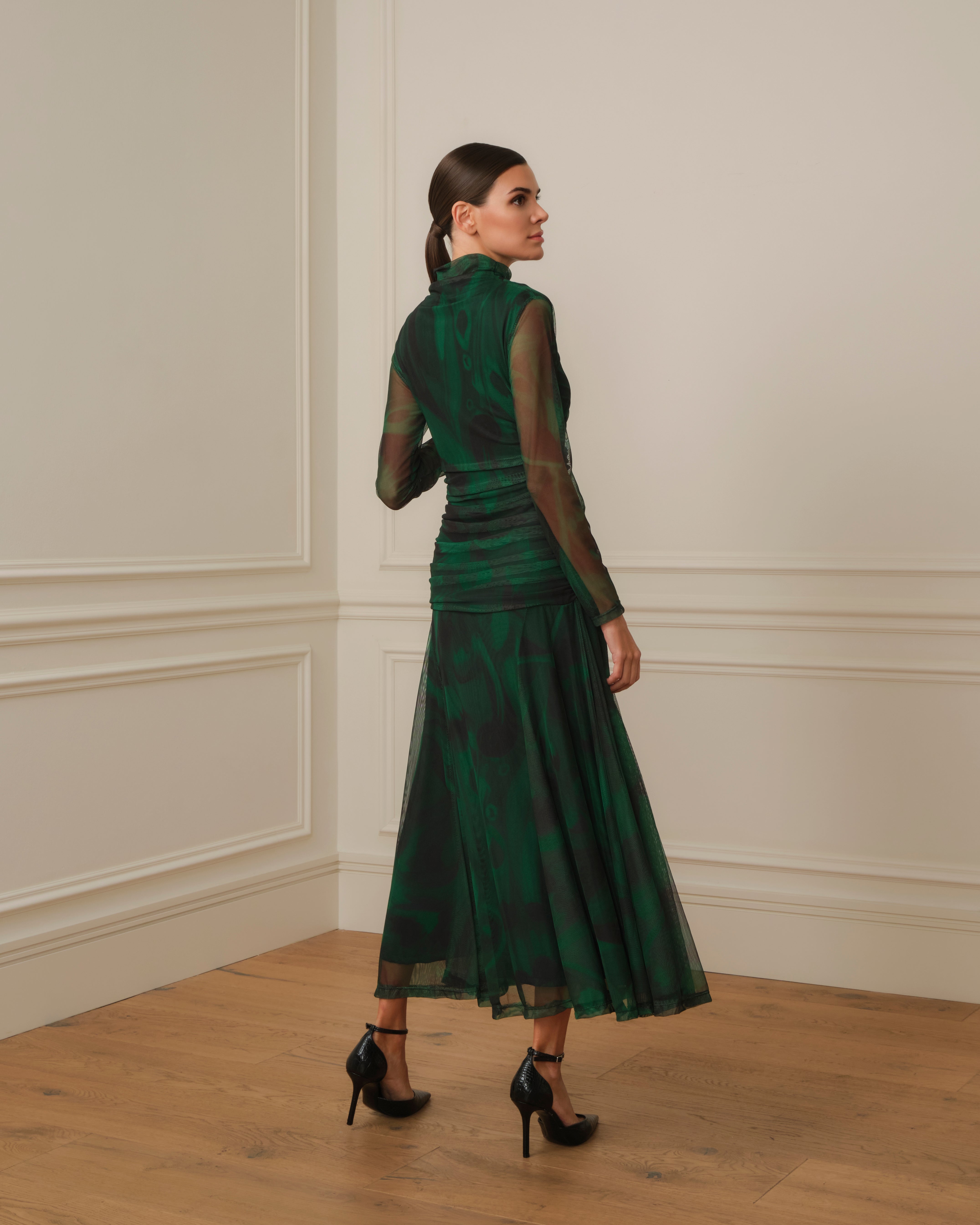 VESTIDO MANGA LARGA DRAPEADO VERDE