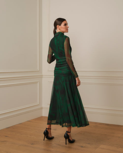 VESTIDO MANGA LARGA DRAPEADO VERDE