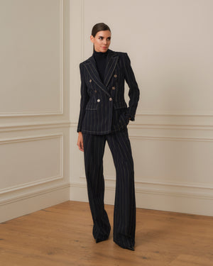 PANTALÓN PALAZZO CON PINZAS DE RAYAS