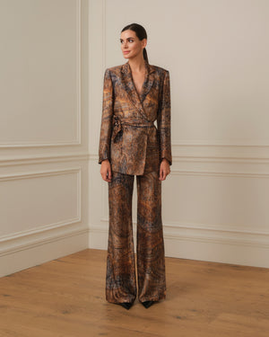 BLAZER CRUZADO ESTAMPADO PAISLEY CON CINTURON