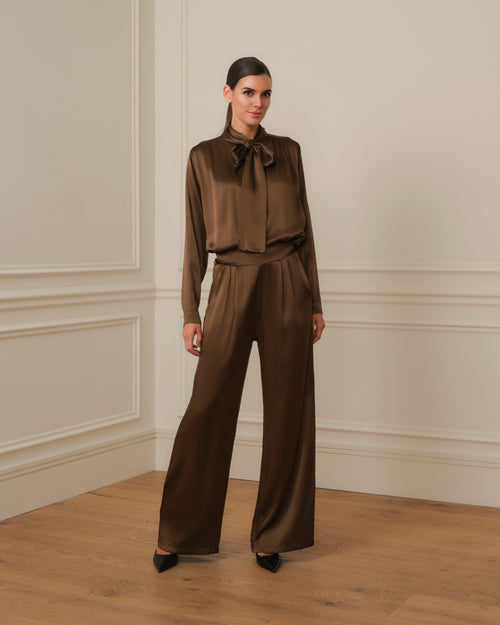 PANTALÓN SATINADO PALAZZO MARRÓN
