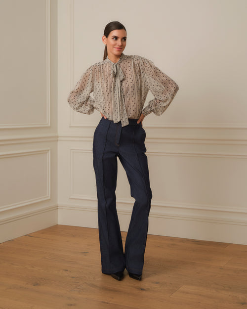 CAMISA LAZADA CON ESTAMPADO BEIGE