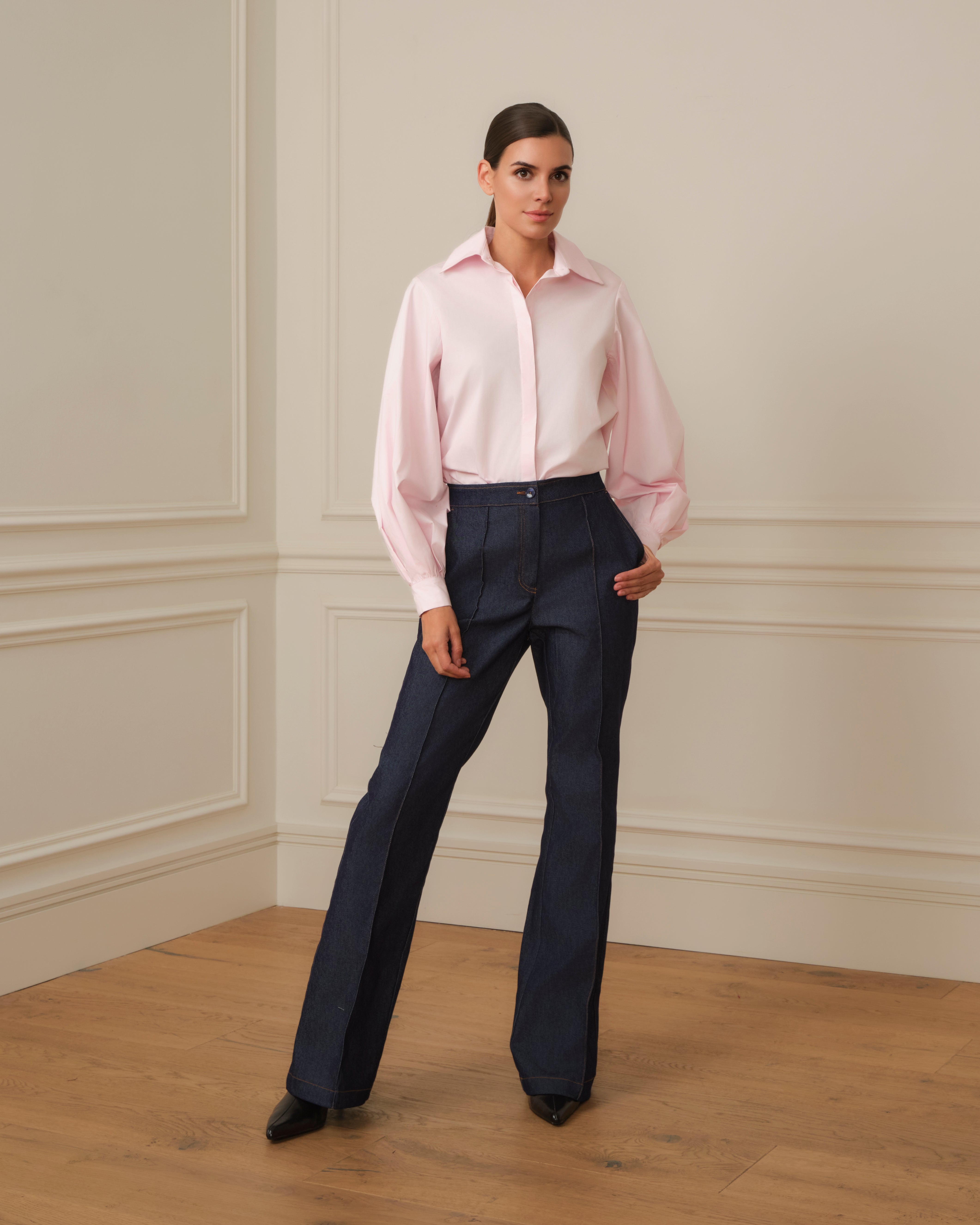 CAMISA DE MANGA ABULLONADA ROSA