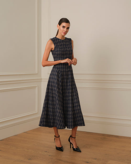 VESTIDO MIDI DE TWEED AZUL MARINO