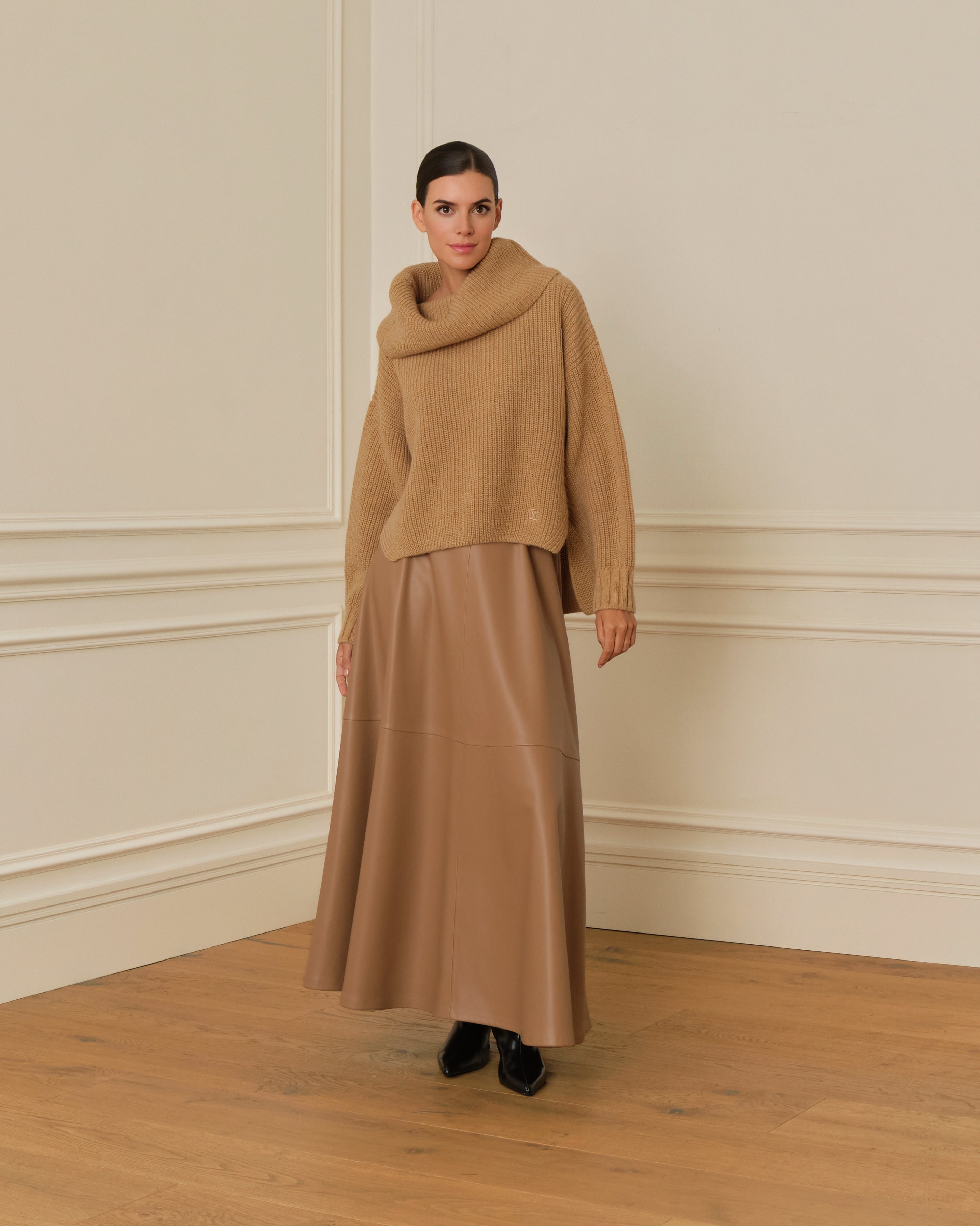 FALDA TOBILLERA EFECTO PIEL CAMEL