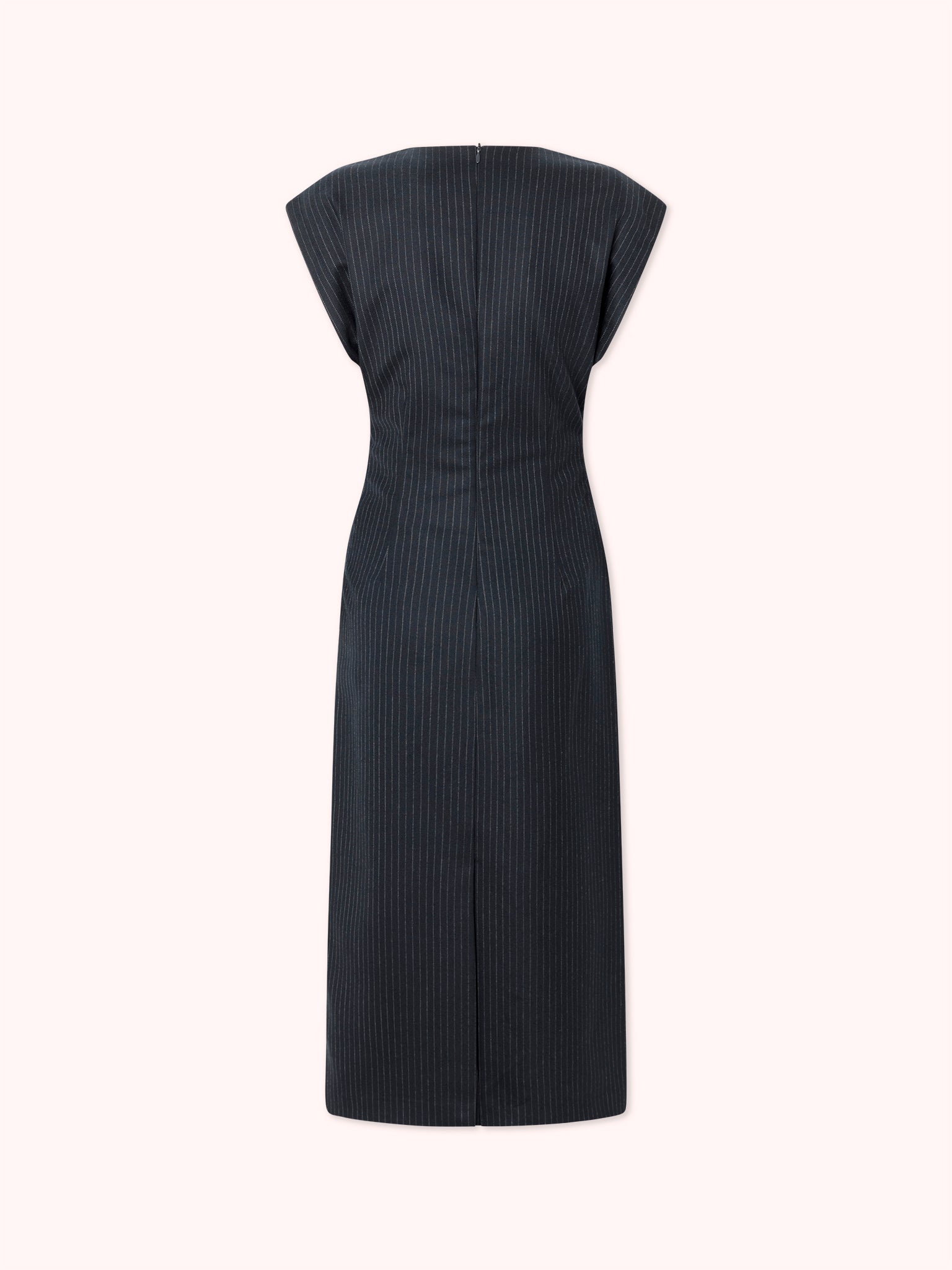 VESTIDO MIDI DRAPEADO DE RAYA DIPLOMÁTICA