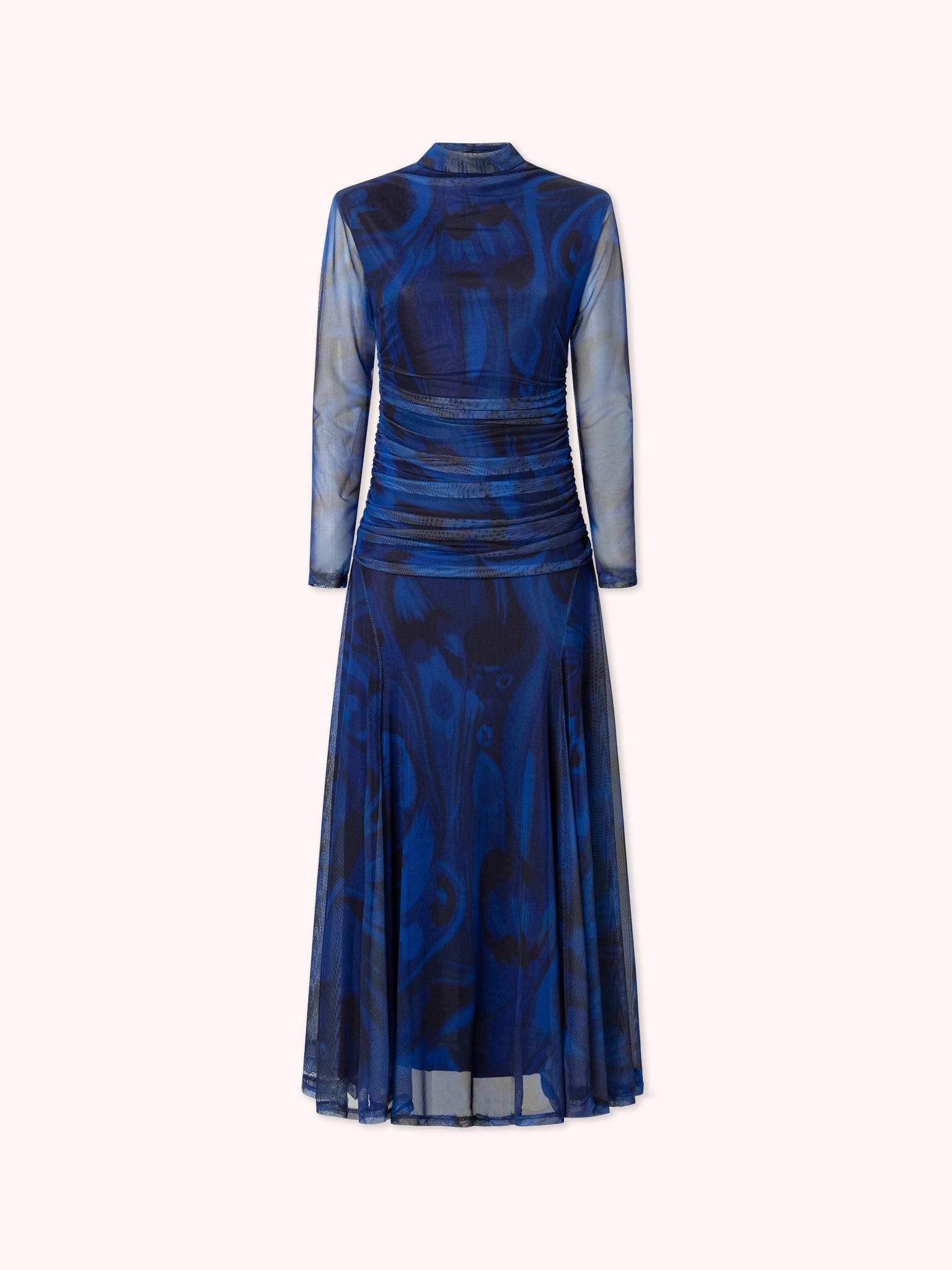 VESTIDO MANGA LARGA DRAPEADO AZUL