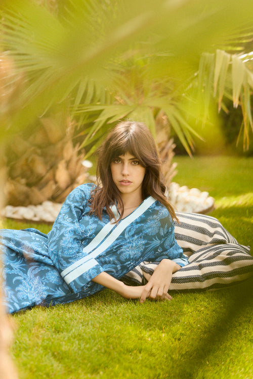 KAFTÁN CORTO TOILE DE JOUY  AZUL CLAIRE