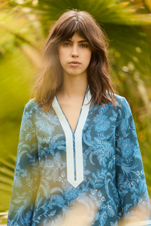 KAFTÁN CORTO TOILE DE JOUY  AZUL CLAIRE