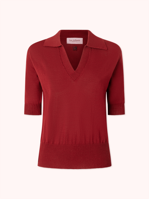 SUÉTER CUELLO POLO CON MANGA CORTA GRANATE