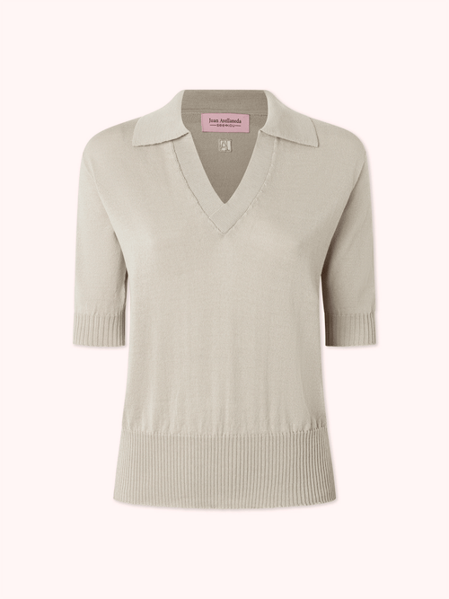 SUÉTER CUELLO POLO CON MANGA CORTA TOPO