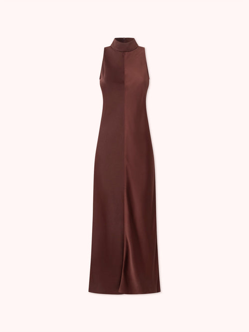 VESTIDO LARGO DE CUELLO HALTER GRANATE